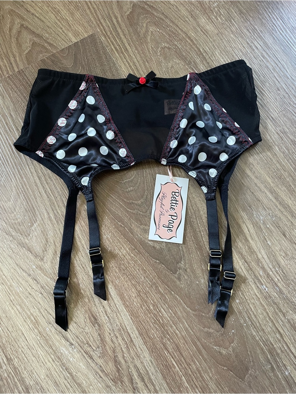Betty Page x Playful Promises 3 piece Polka Dot Retro Pin Up Garter Bra Set - Picture 7 of 11